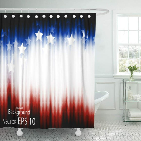 LB 4th of July Independence Day Patriotic Shower Curtain American Flag Gnomes Red Blue Star Shaped USA Flag Shower Curtains for Bathroom Decorations 60x72 inches Waterproof Polyester Fabric 